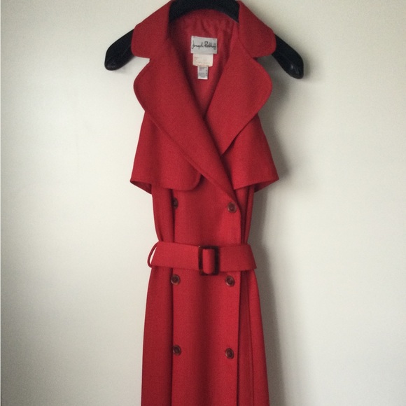 Joseph Ribkoff Dresses & Skirts - Joseph Ribkoff Red Trench Coat Dress Double Breasted Sleeveless Maxi w/ Belt 8